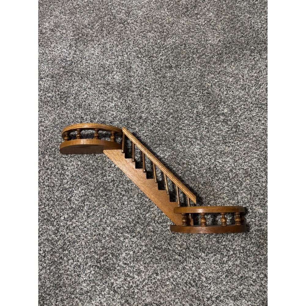 Vintage Oak Wood Miniature Staircase Wall Shelf Spindle Railing Display 21 Inch